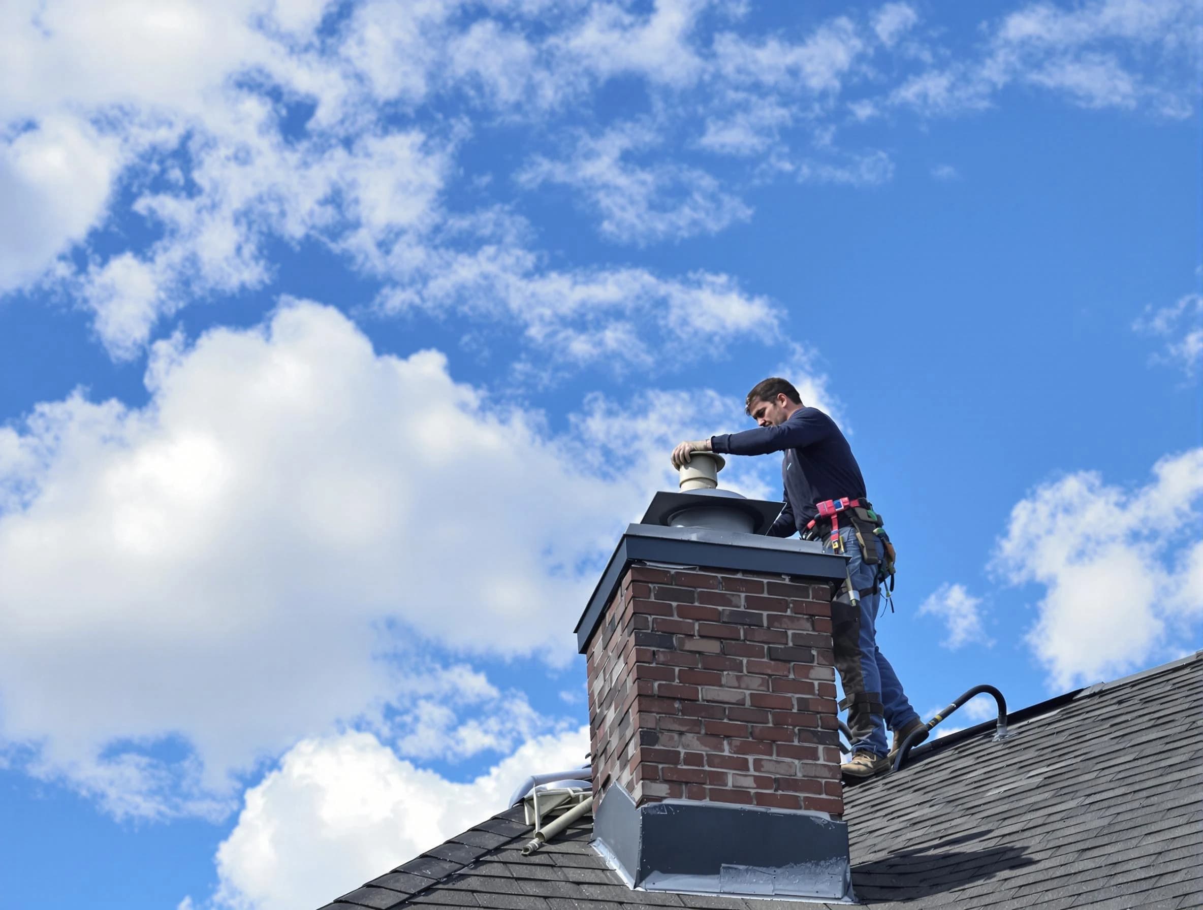 Clanton Chimney Sweep installing a sturdy chimney cap in Clanton, AL
