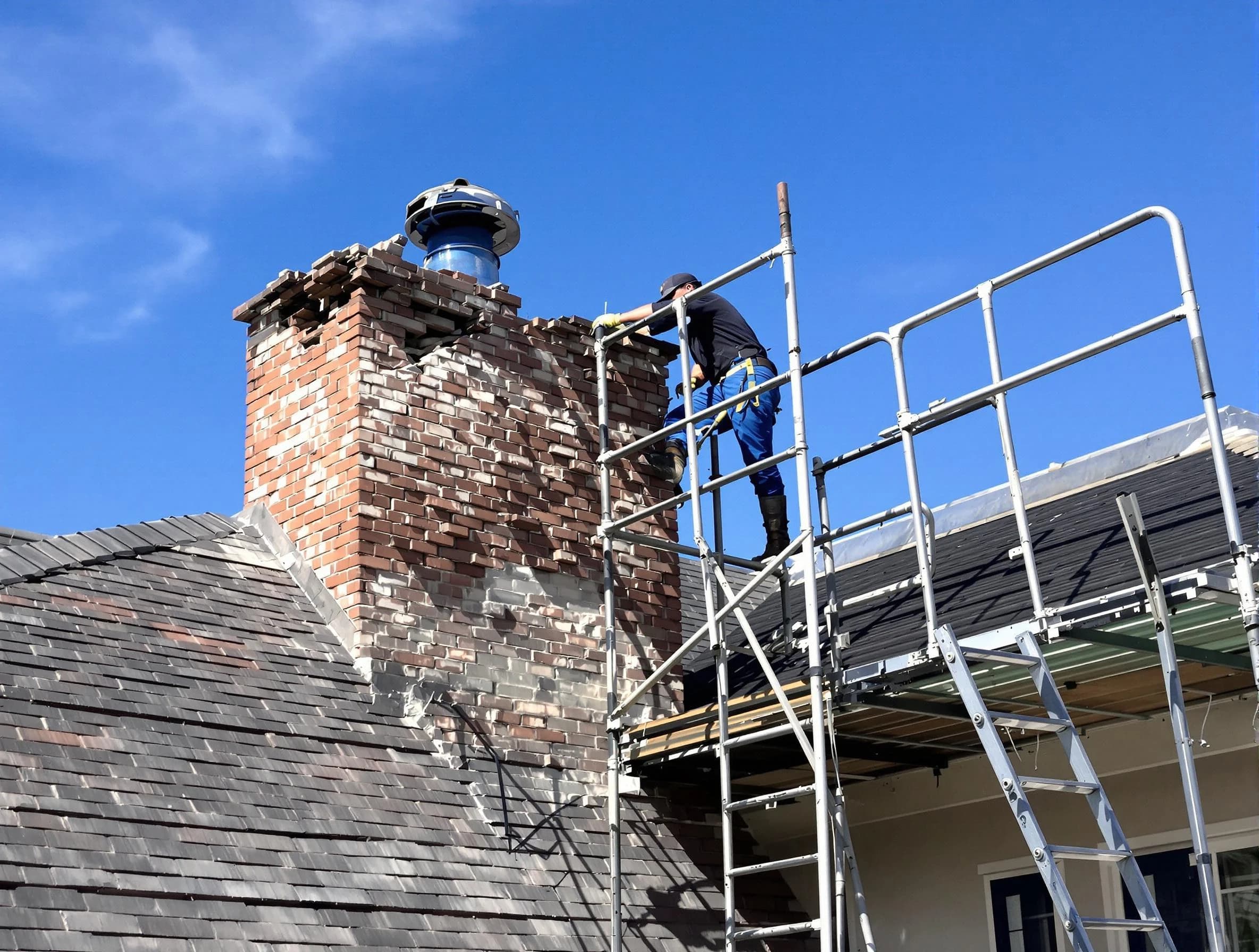 Rebuilding a chimney structure by Clanton Chimney Sweep in Clanton, AL