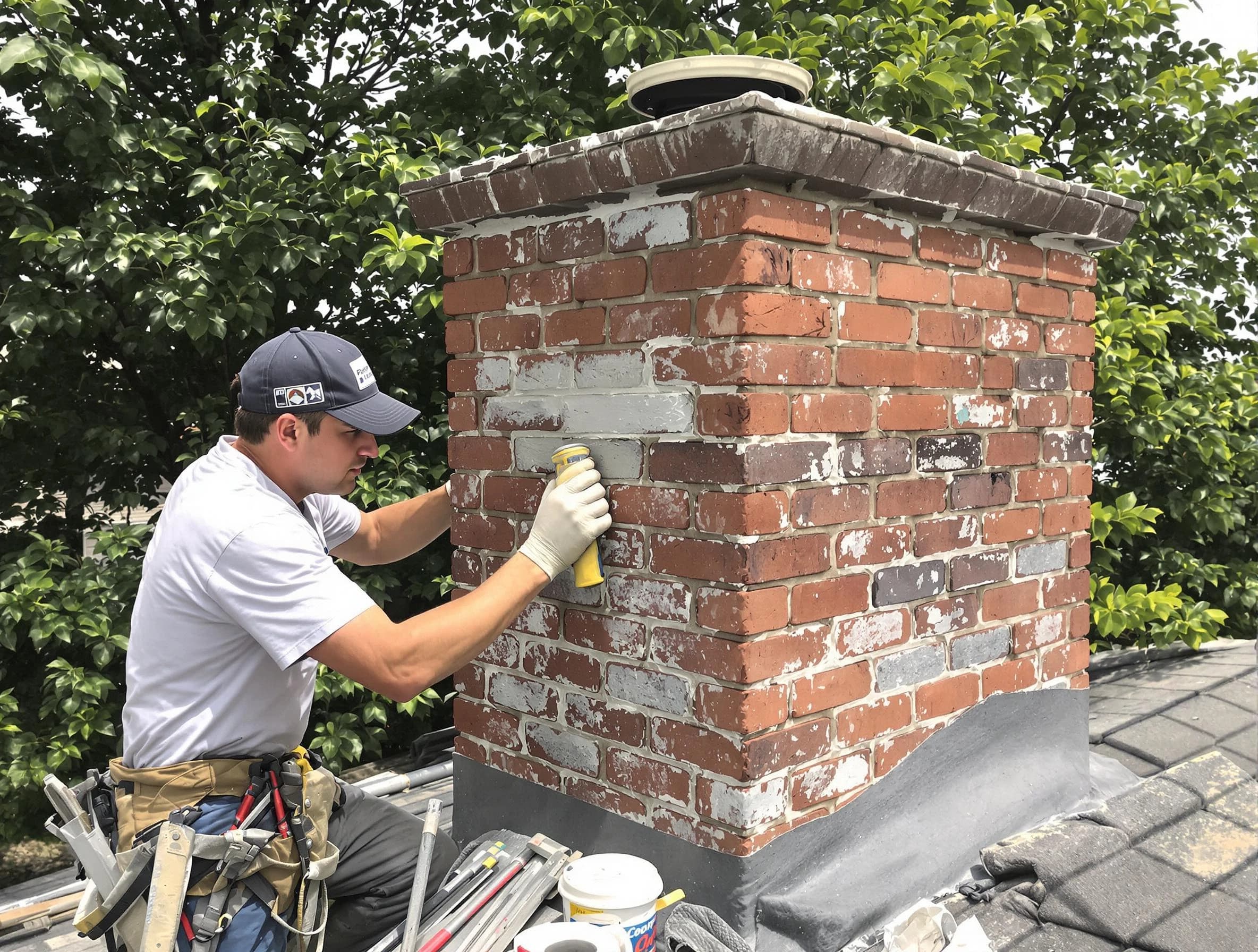 Clanton Chimney Sweep restoring an aging chimney in Clanton, AL