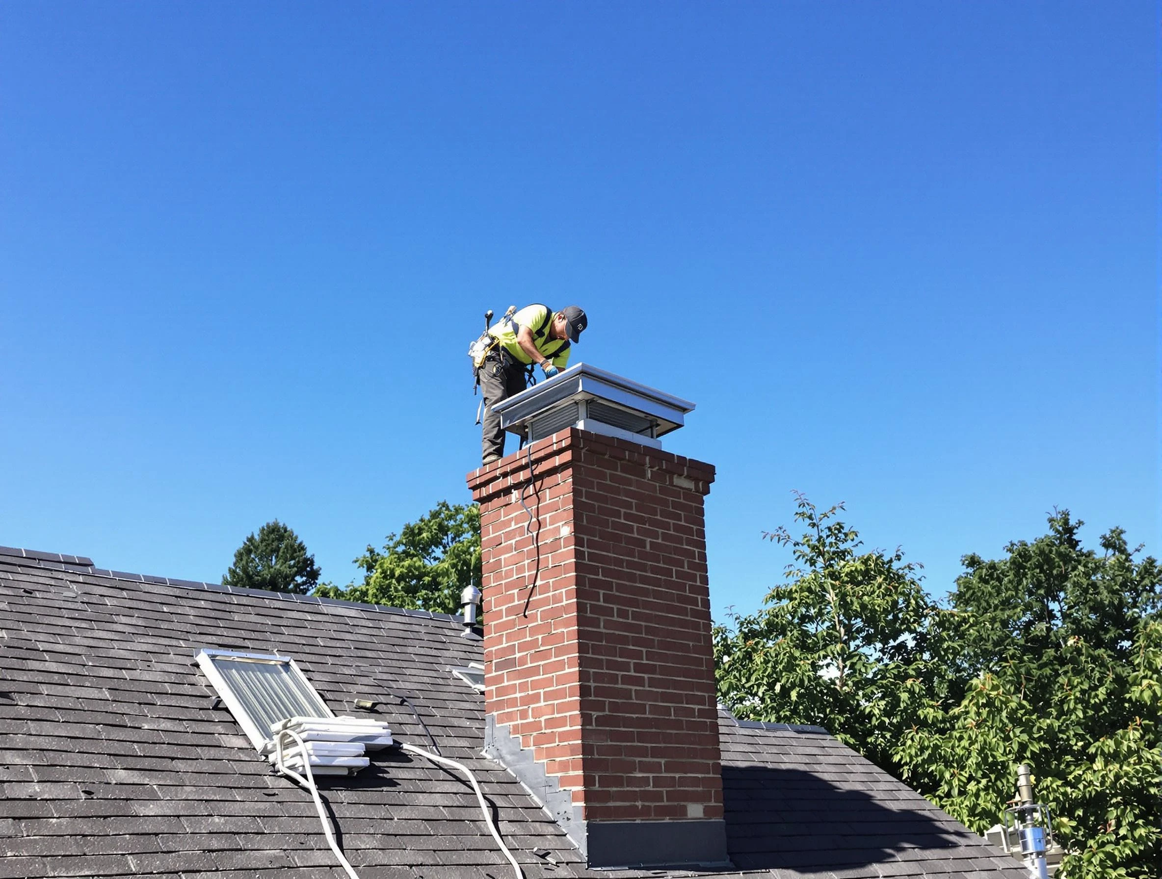 Clanton Chimney Sweep technician measuring a chimney cap in Clanton, AL