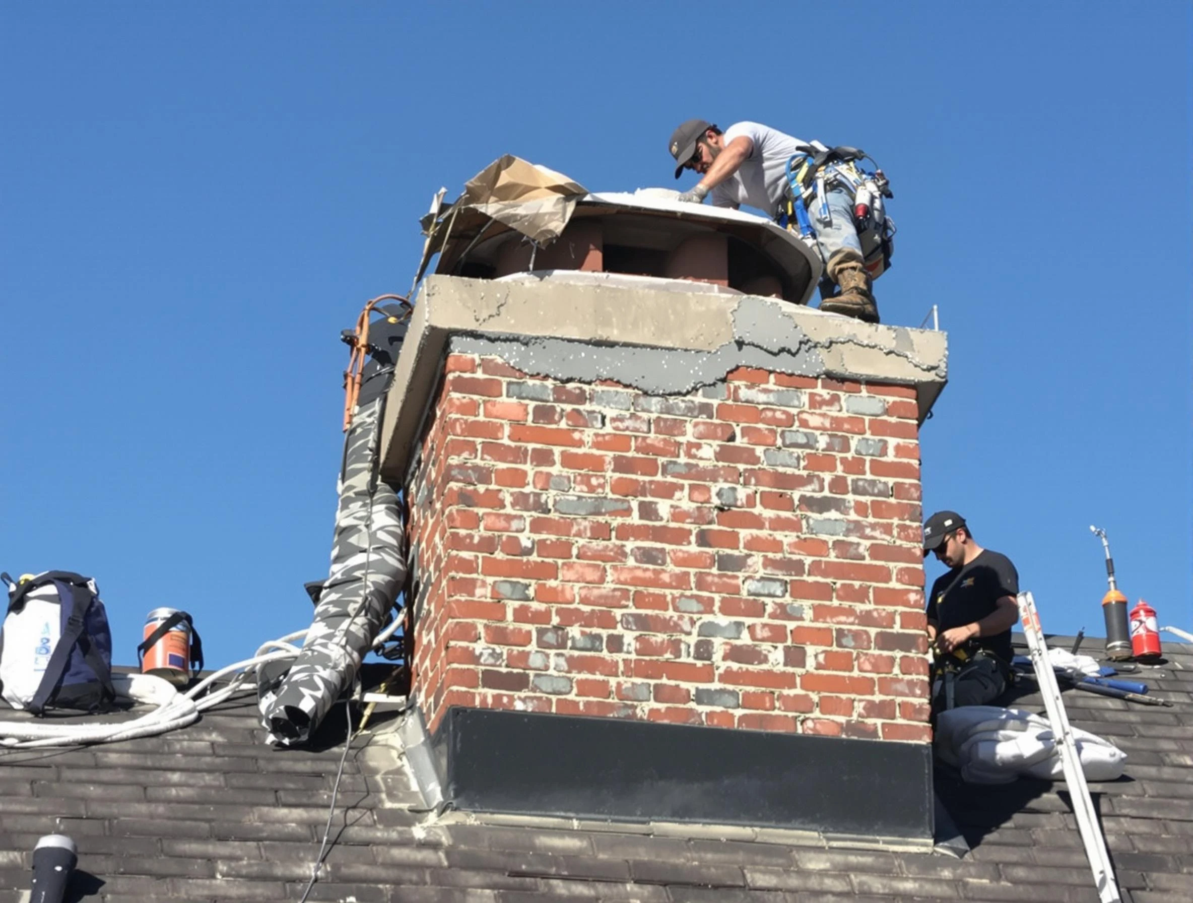 Clanton Chimney Sweep installing a custom chimney crown in Clanton, AL