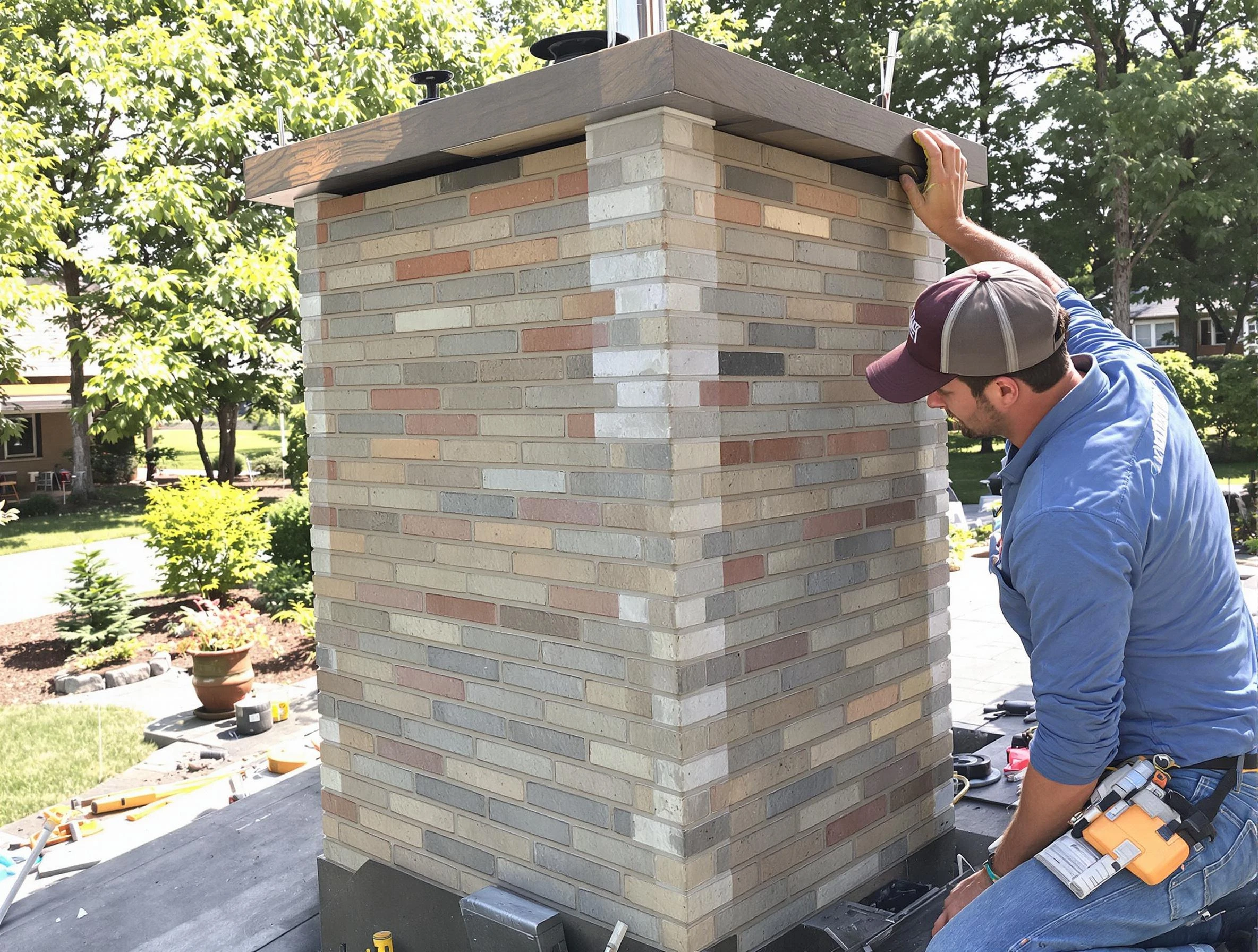 Clanton Chimney Sweep completing a modern chimney remodel in Clanton, AL